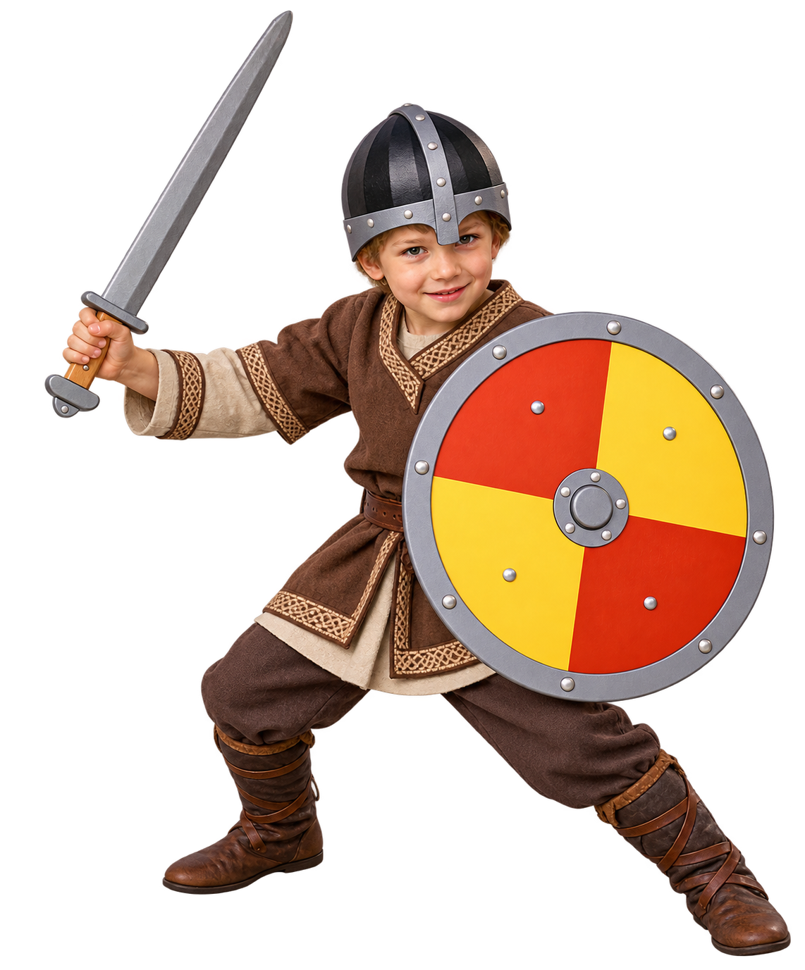 Malý vikingský bojovník se štítem a mečem